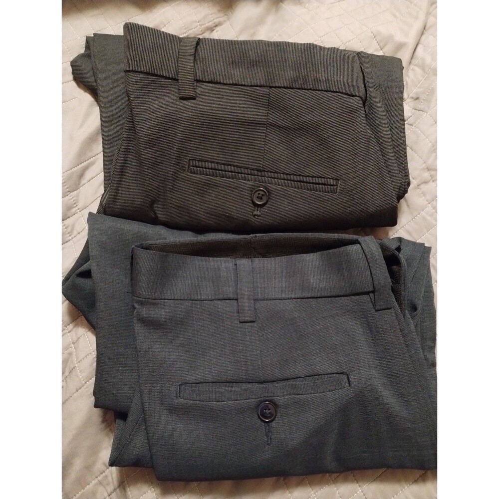 2-Men's lot Gray Solid Dress Pants Slacks Trousers Savane/Kirkland 34x32